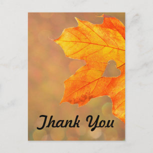 Carte Postale Faire-part Feuille d'automne avec cœur Remerciement de maria
