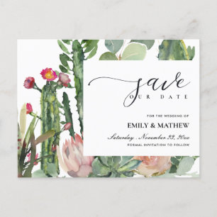 CARTE POSTALE FAIRE-PART FEUILLE DE CACTUS DU DÉSERT FLEUR FUCHSIA ENVOI DE