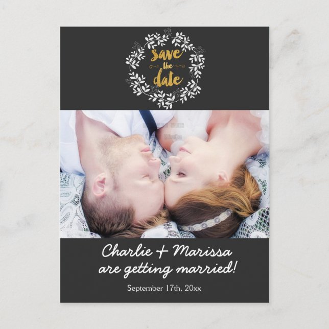 Carte Postale Faire-part Feuille de courge rustique ENREGISTRER LA DATE Car (Devant)