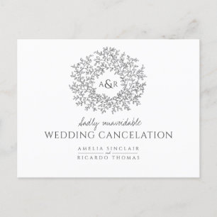 Carte Postale Faire-part feuille dessinée à la main annulation mariage gris