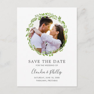 Carte Postale Faire-part Feuille d'olive rustique photo Enregistrer la date