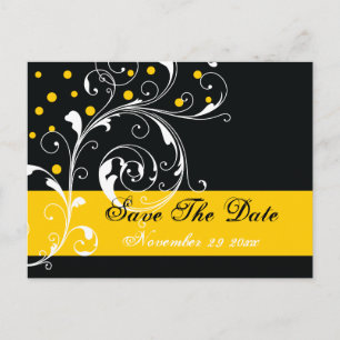 Carte Postale Faire-part Feuille enroulée noire, mariage jaune Enregistrez 