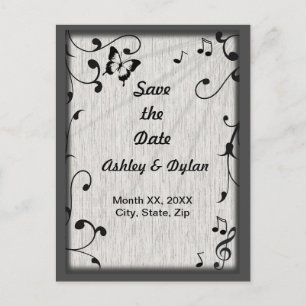 Carte Postale Faire-part Feuille  gris et noir Mariage de bois