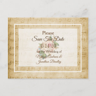 Carte Postale Faire-part Feuille Musique rose rose rose Enregistrer la date