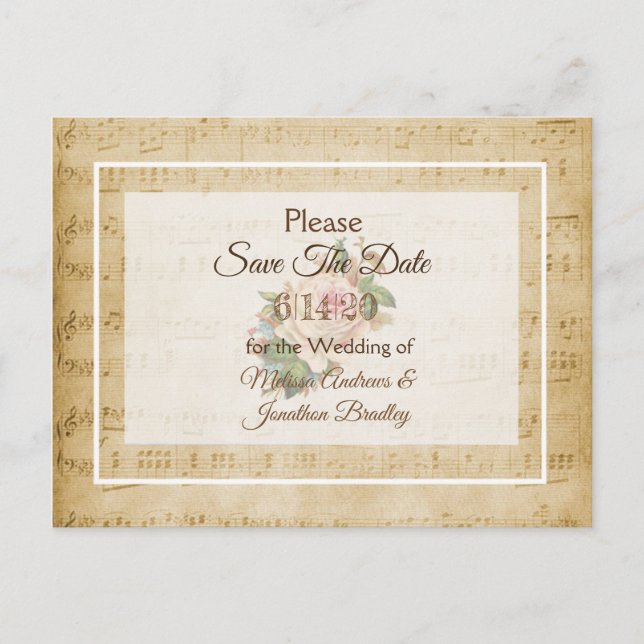 Carte Postale Faire-part Feuille Musique rose rose rose Enregistrer la date (Devant)
