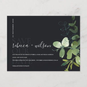 CARTE POSTALE FAIRE-PART FEUILLE NOIRE D'EUCALYPTUS AQUARELLE ENREGISTRER L