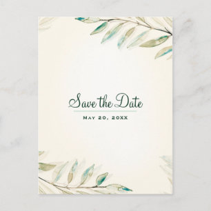 Carte Postale Faire-part Feuilles botaniques d'eucalyptus vert Enregistrer 