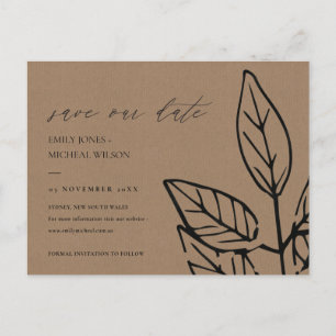 CARTE POSTALE FAIRE-PART FEUILLES CONTEMPORAINES BRUN ROUILLE ENREGISTRER L