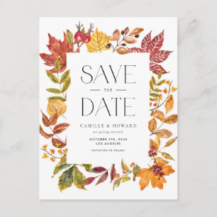 Carte Postale Faire-part Feuilles d'automne chaudes Cadre QR Code Enregistr