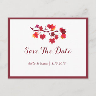 Carte Postale Faire-part Feuilles d'automne de Bourgogne Mariage Enregistre