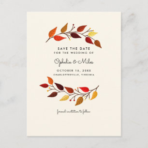 Carte Postale Faire-part Feuilles d'automne Gouache Enregistrer la date