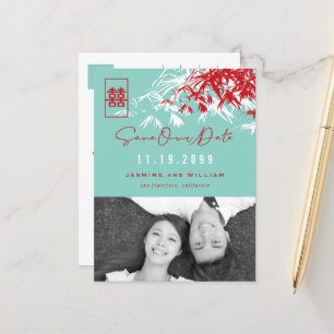 Carte Postale Faire-part Feuilles de bambou Double Bonheur Photo Enregistre