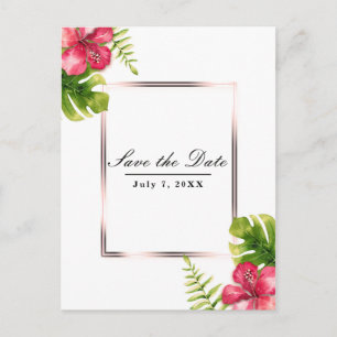 Carte Postale Faire-part Feuilles d'Hibiscus tropicaux blancs Enregistrer l