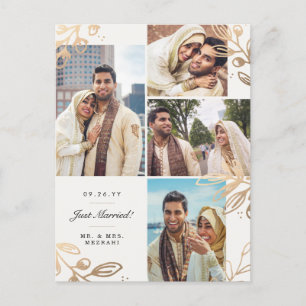 Carte Postale Faire-part Feuilles d'Or 4 Annonce de Mariage Photo