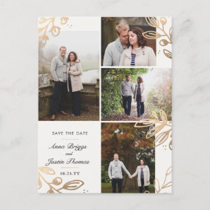 Carte Postale Faire-part Feuilles d'or 4 Photo Enregistrer la Date
