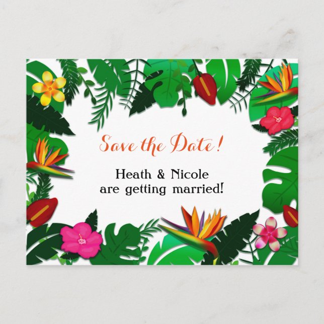 Carte Postale Faire-part Feuilles du jardin tropical Enregistrer la date Ca (Devant)