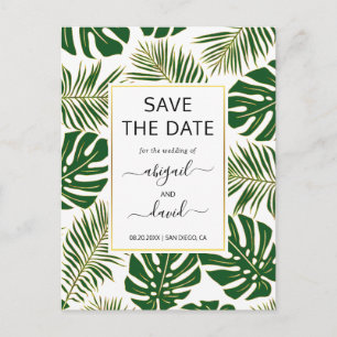 Carte Postale Faire-part Feuilles tropicales vert foncé mariage Save the Da
