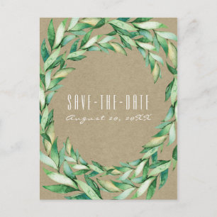 Carte Postale Faire-part Feuilles Vertes Aquarelle Kraft Rustique Économise