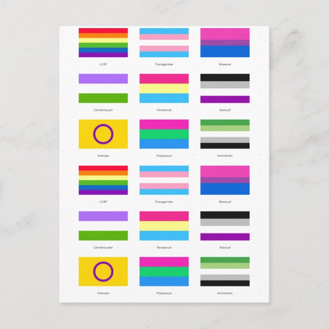 Carte Postale Faire-part Fierté LGBTQIA 9 x DRAPEAUX Chic de sensibilisatio (Devant)