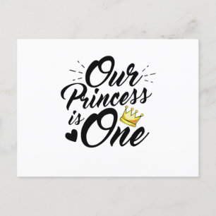 Carte Postale Faire-part Fille 1er anniversaire Maman Papa Princesse