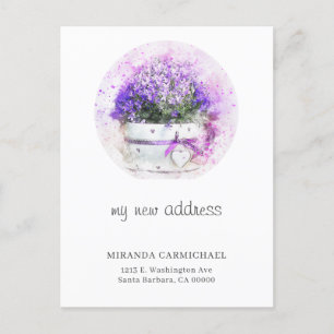Carte Postale Faire-part Fille Lavande Florale Aquarelle Nouvelle adresse