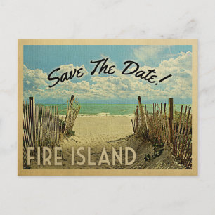 Carte Postale Faire-part Fire Island Enregistrez la Date Vintage Plage Naut