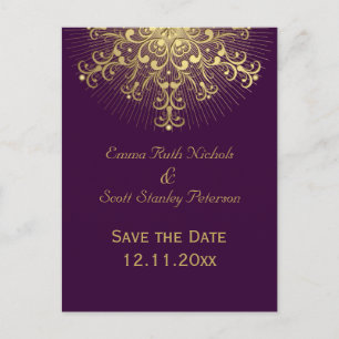 Carte Postale Faire-part Flacon d'or violet mariage d'hiver Enregistrer la 