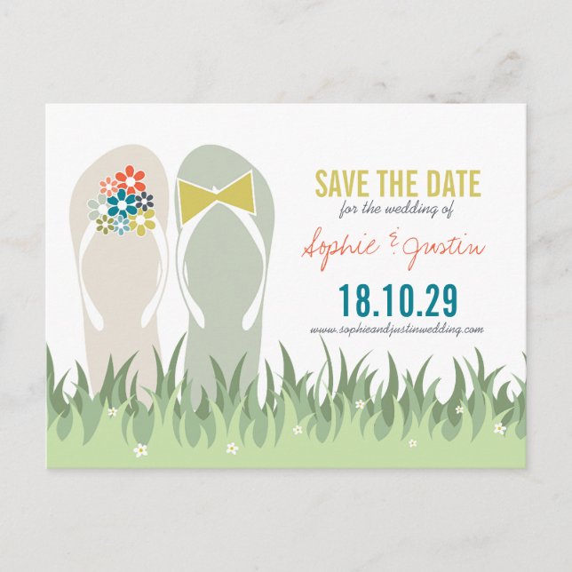Carte Postale Faire-part Flacons Été Grass Daisies Jolies Flip Flops Enregi (Devant)