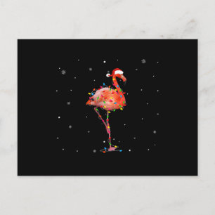 Carte Postale Faire-part Flamant rose amusant Noël Lumière Vêtements mignon