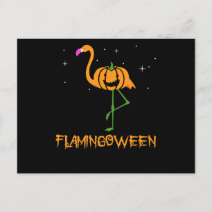 Carte Postale Faire-part Flamant rose Citrouille Halloween Flamingoween Bi