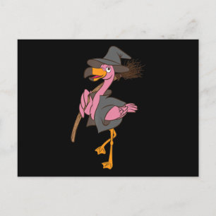 Carte Postale Faire-part Flamant rose Halloween Flamant rose sorcière Coo