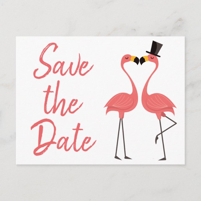 Carte Postale Faire-part Flamant rose rose Enregistrer La Date Fiançailles  (Devant)