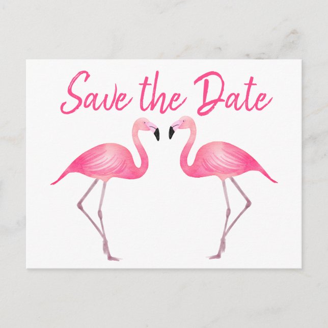 Carte Postale Faire-part Flamant rose rose Enregistrer le Mariage Fiançaill (Devant)