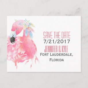 Carte Postale Faire-part Flamant rose tropical Mariage Enregistrer La Date 