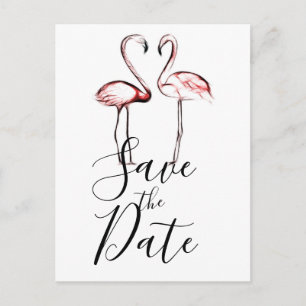 Carte Postale Faire-part Flamants Roses Fuschia Marbre Faire Part de Mariag