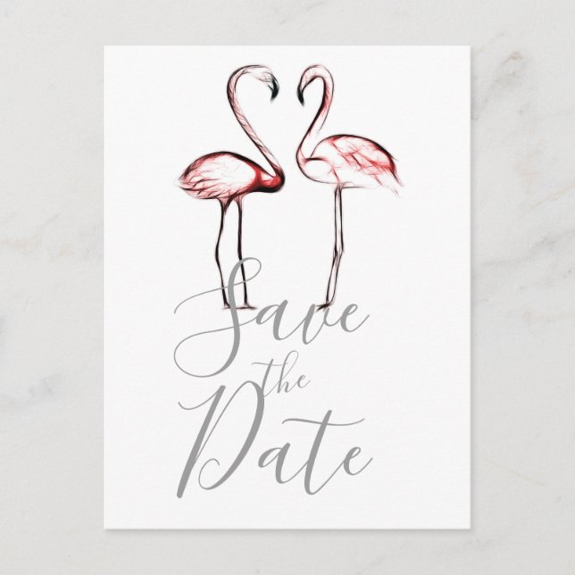 Carte Postale Faire-part Flamants Roses Peach Save the Date en Marbre (Devant)