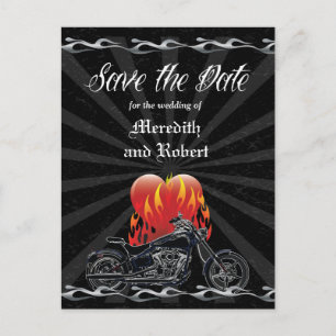 Carte Postale Faire-part Flaming Love Biker Enregistrer la date