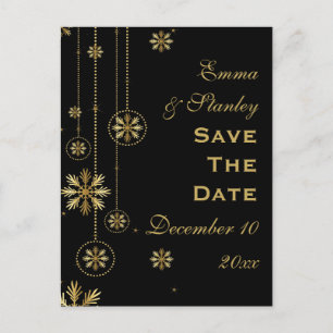 Carte Postale Faire-part Flammes de neige en or Noir mariage d'hiver Enregi