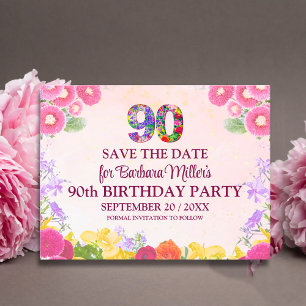 Carte Postale Faire-part Fleur 90e anniversaire à ne pas manquer - pastel 9