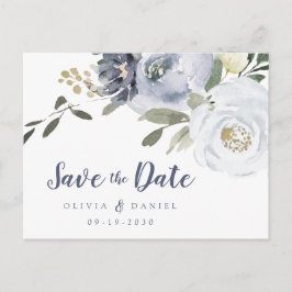 Carte Postale Faire-part Fleur botanique poussiéreuse florale bleu sauvez l