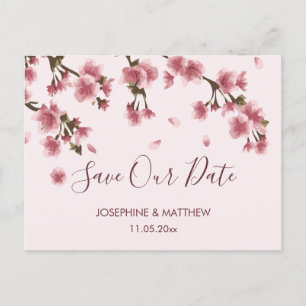 Carte Postale Faire-part Fleur de cerise rose Enregistrer la date