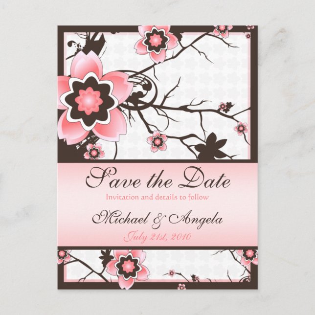 Carte Postale Faire-part Fleur de Cerisier Moderne Enregistrer La Date Pers (Devant)