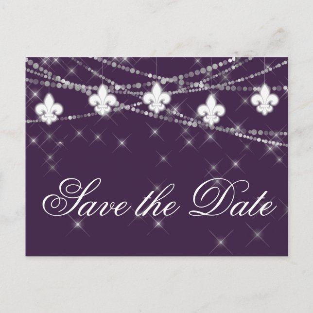 Carte Postale Faire-part Fleur de Lis Eggplant Lumières pourpres | Mariage  (Devant)