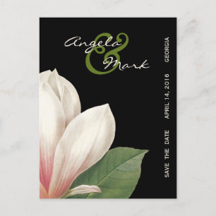 Carte Postale Faire-part Fleur de Magnolia du Sud Mariage Élégant Noir