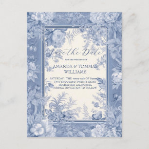 Carte Postale Faire-part Fleur de toile française vintage bleu