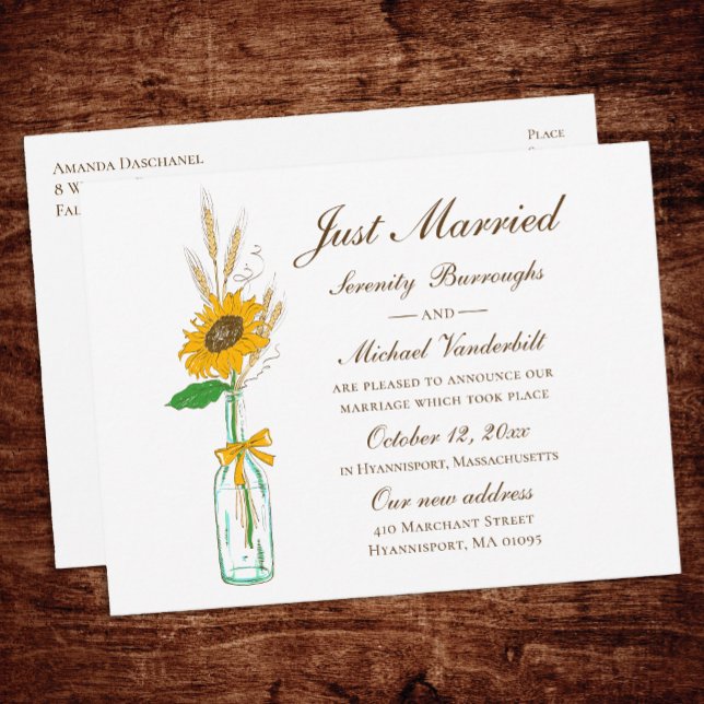 Carte Postale Faire-part Fleur de Tournesol Rustique Automne Floral Juste M (Créateur téléchargé)