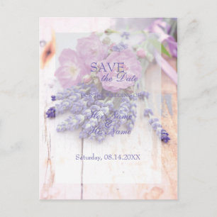 Carte Postale Faire-part Fleur d'été Wild Rose & Lavender ENREGISTRER la da