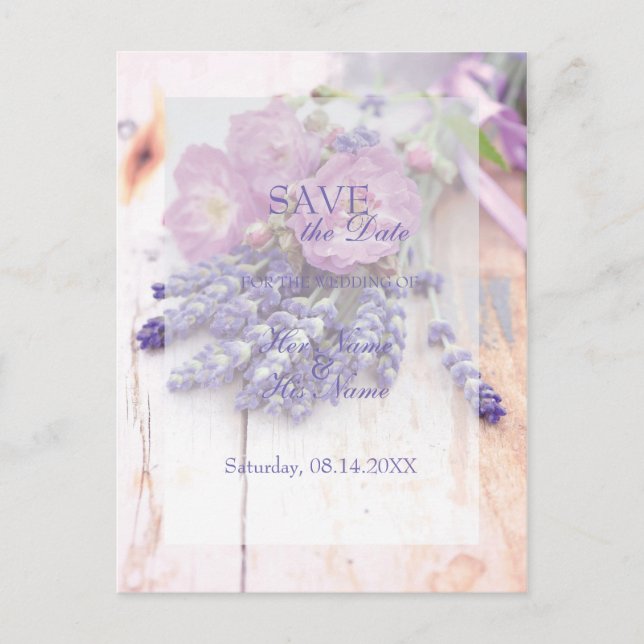Carte Postale Faire-part Fleur d'été Wild Rose & Lavender ENREGISTRER la da (Devant)