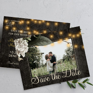 Carte Postale Faire-part Fleur d'hiver et bois de grange économisez la date