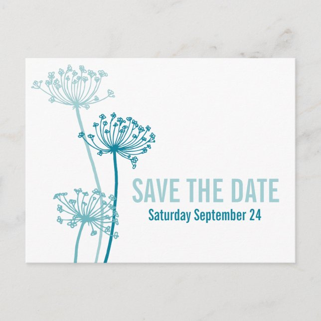 Carte Postale Faire-part Fleur graphique moderne Chervil turquoise enregist (Devant)